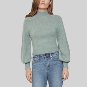 BCBGMAXAZRIA Merino Wool Blend Mock Neck Balloon Sleeve Sweater Sage Green Small